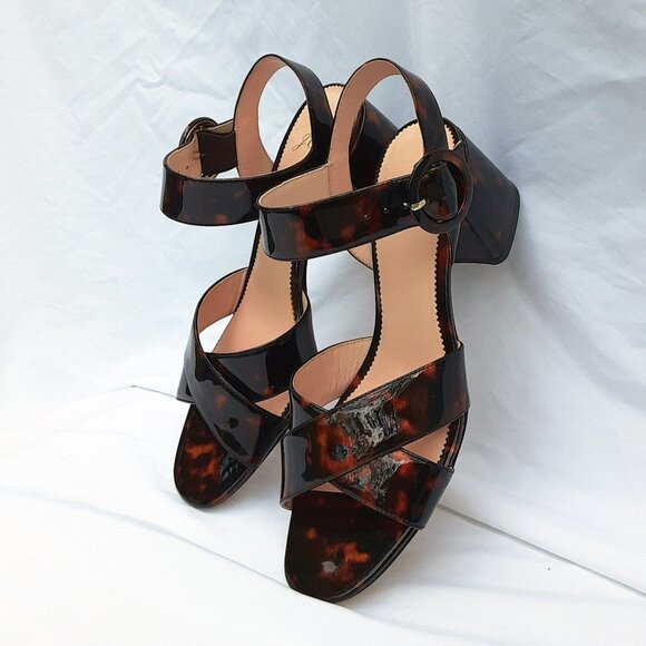 J. CREW Penny Tortoise Patent Leather Ankle Strap Buckle Sandal | Size 10.5 - Picture 6 of 13